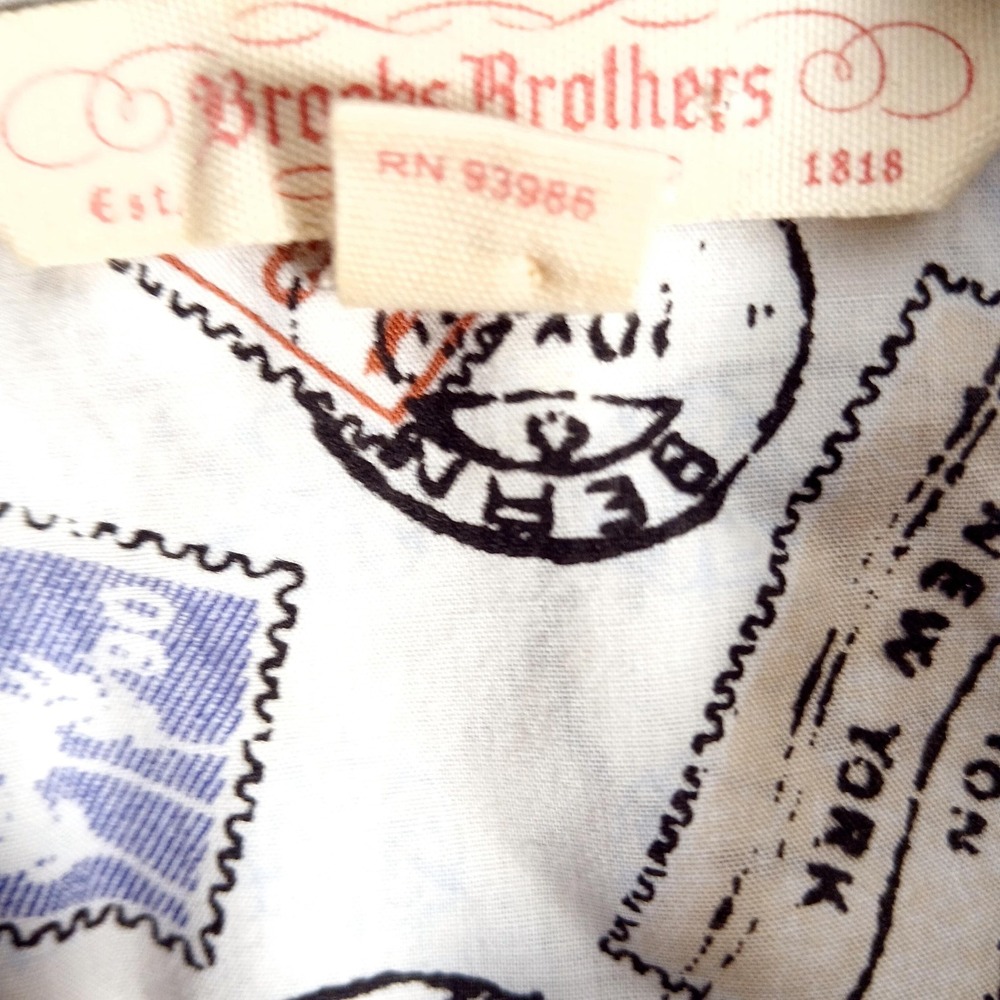 Brooks Brothers Shirt Womens 2 White Postal Stamp Print Sleeveless Ruffle Cotton - Picture 10 of 11